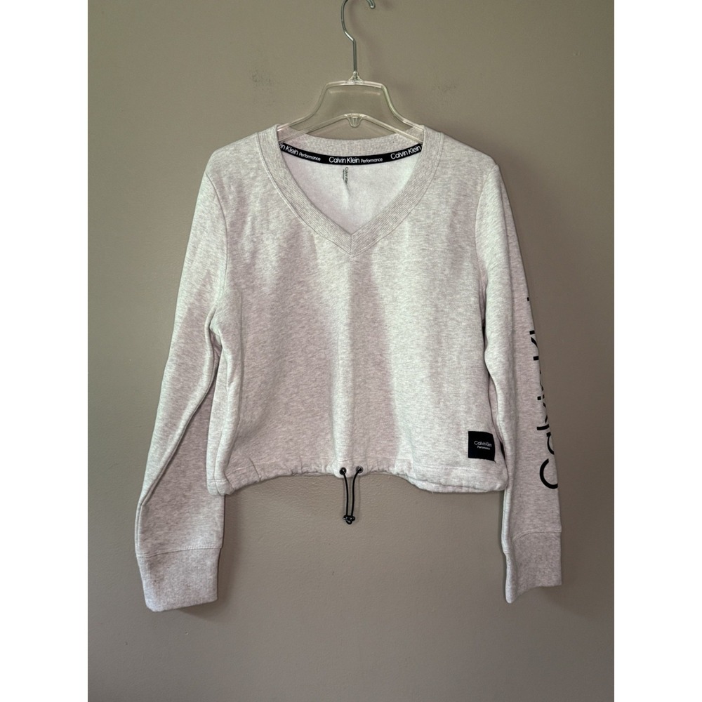 Calvin Klein Performance Cropped Oversized Sweatshirt Womens XL Gray V-Neck